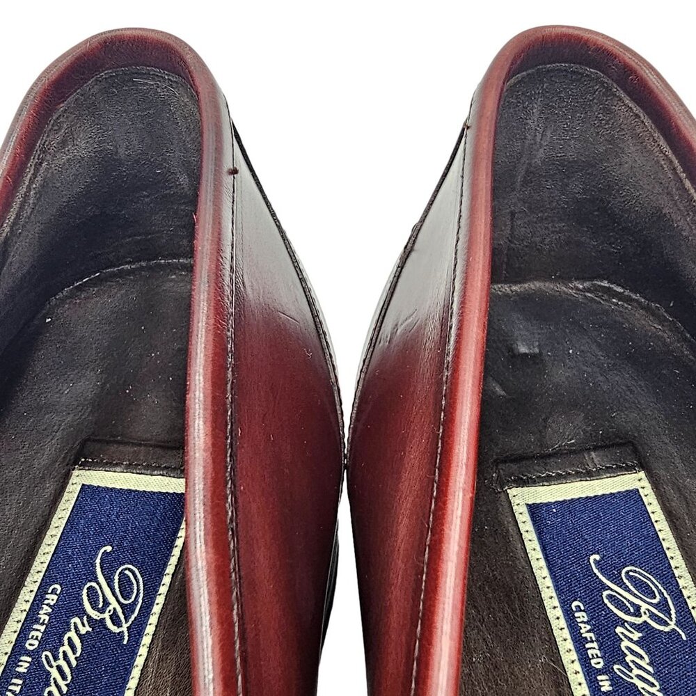 Vintage Bragano Cole Haan Italy 10.5 Burgundy Leather Dress Shoes Tassel Loafers - Picture 12 of 14